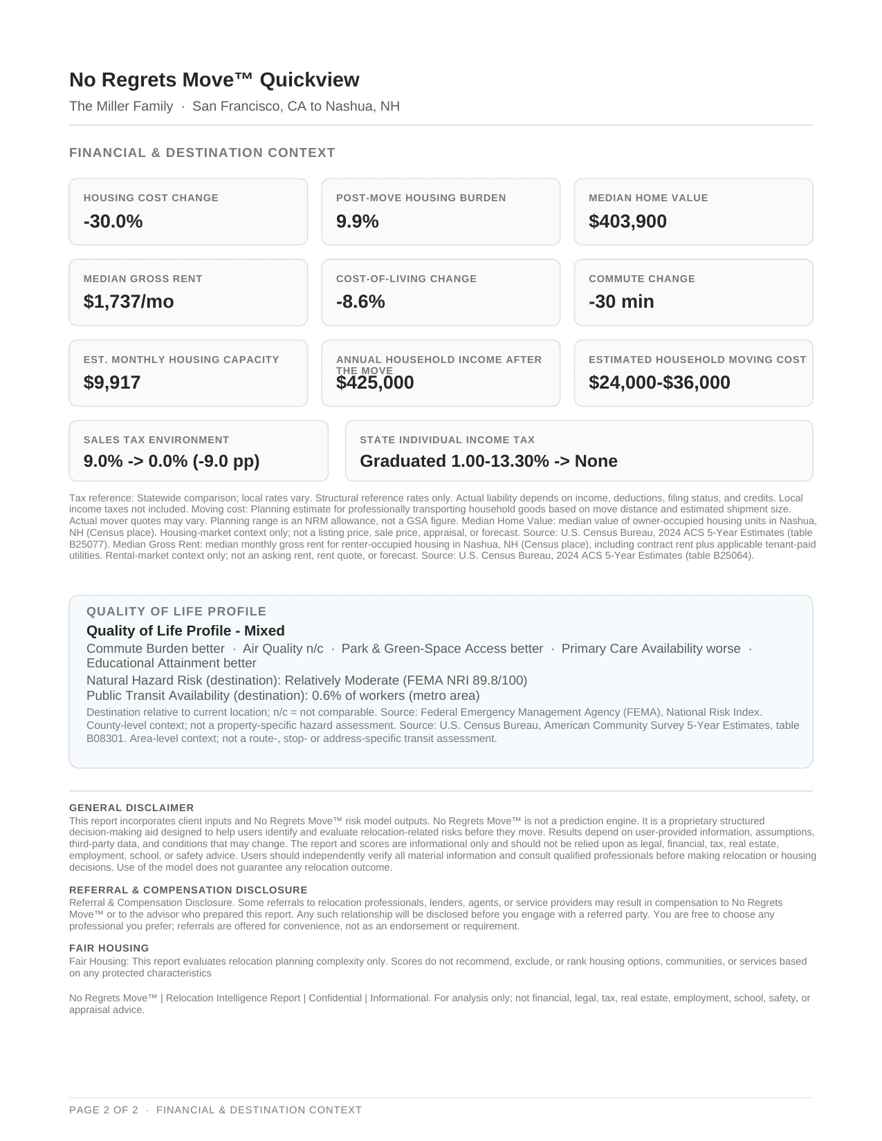 Example No Regrets Move Quickview relocation assessment — page 2 of 2